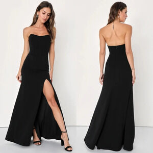 Lulus Passionate Admiration Black Strapless Bustier Maxi Dress Wedding Party